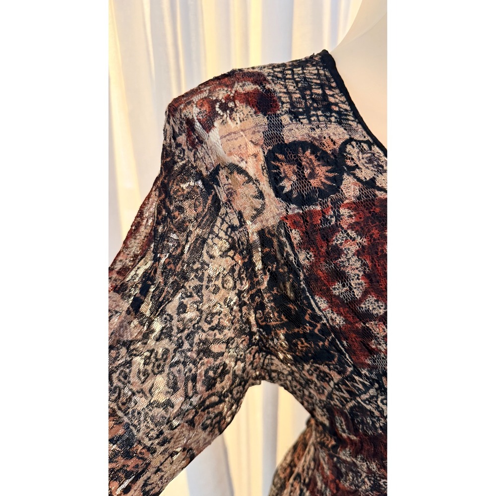 Nostalgia Vintage Whimsigoth Maxi Dress Brown Black Lace Patchwork Print Medium - Picture 10 of 16